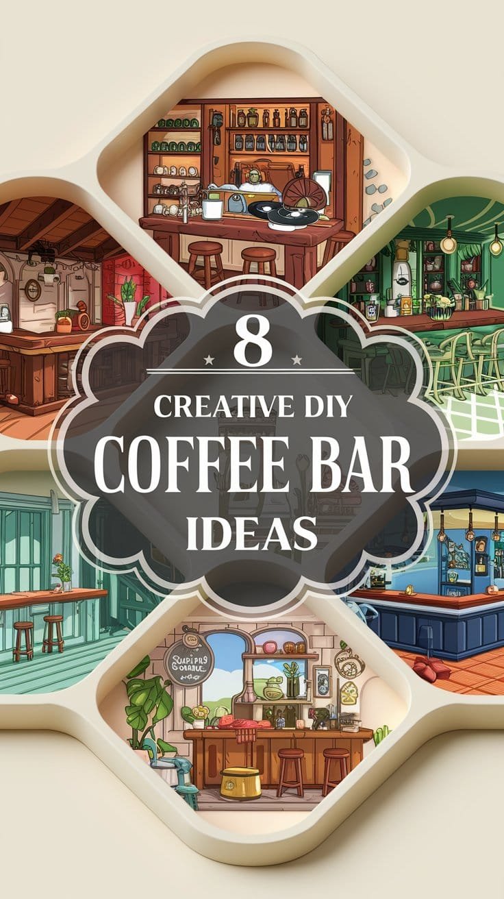 8 creative DIY coffee bar ideas featuring unique designs and layouts for home coffee enthusiasts.