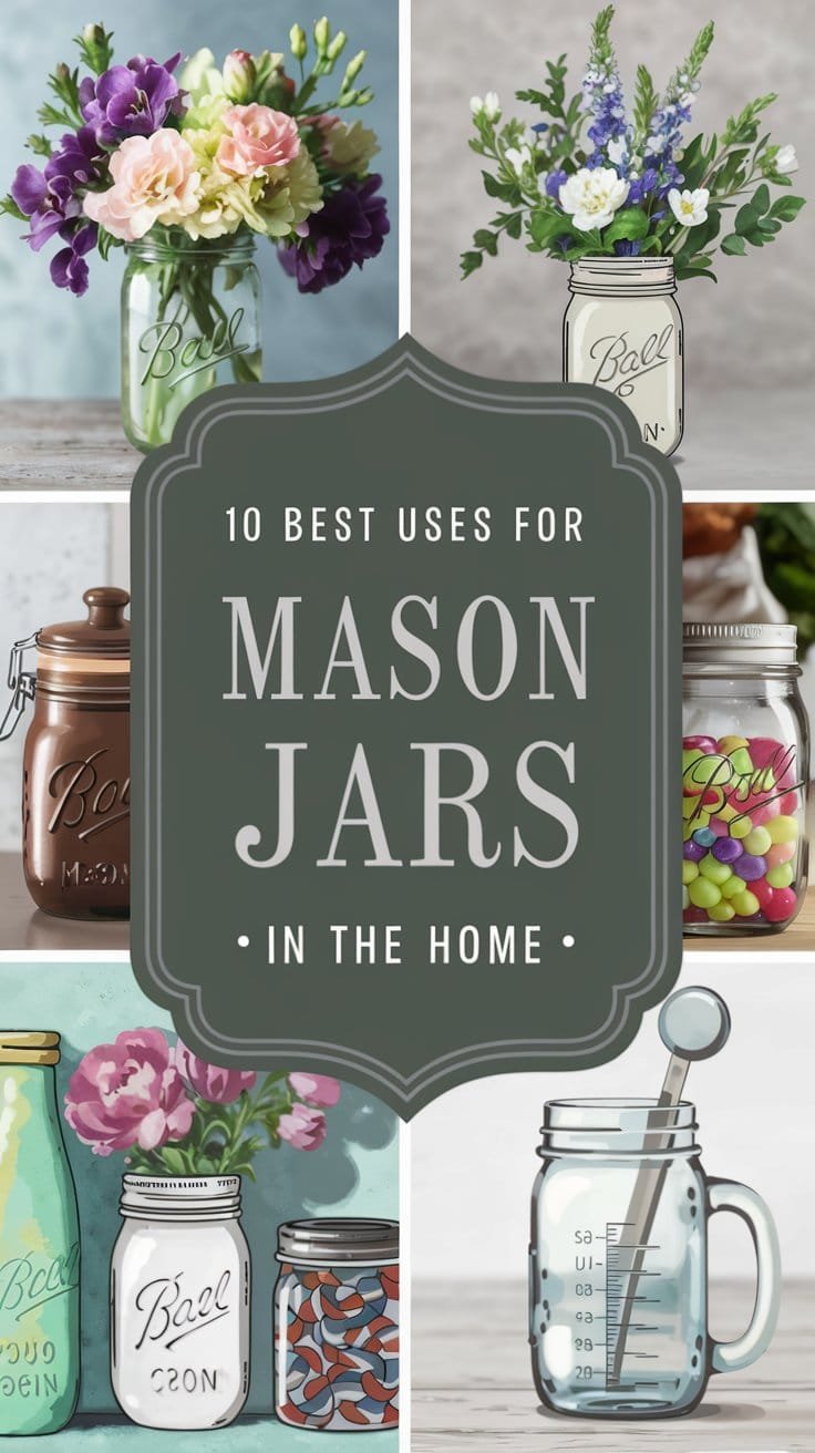 Creative uses for mason jars in home decor, including floral arrangements, storage, and crafts. Explore ten ideas.