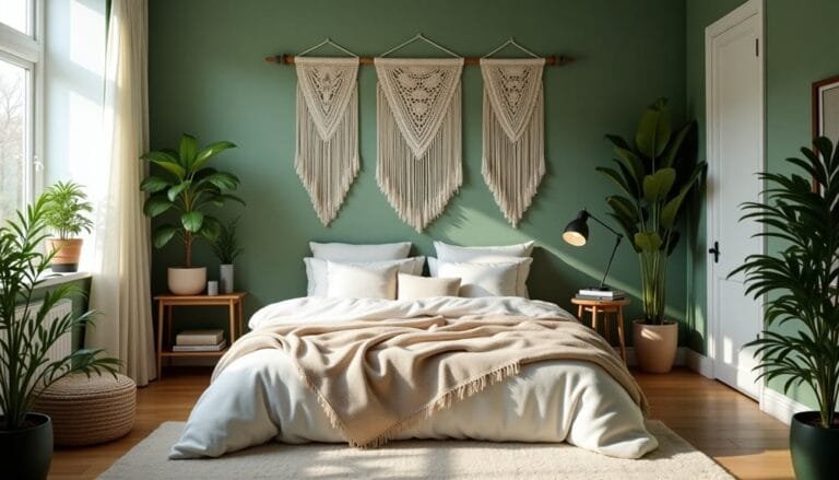 sage green bohemian bedroom decor