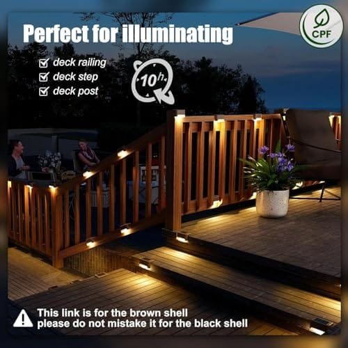 Deck lighting for railing, steps, and posts, enhancing outdoor spaces with 10-hour illumination for safety and ambiance.