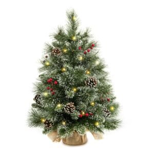 24" Mini Flocked Christmas Trees with Lights