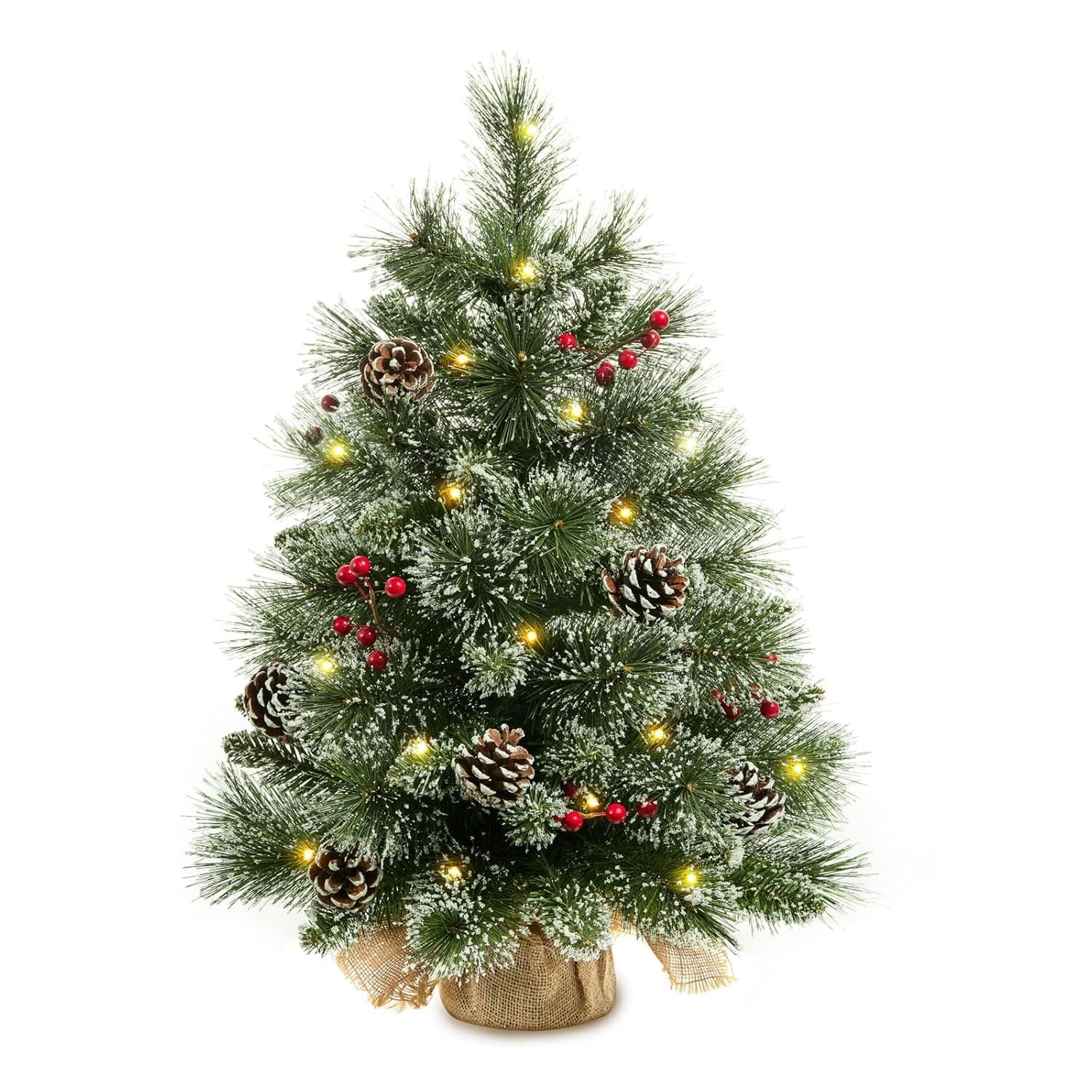 24" Mini Flocked Christmas Trees with Lights