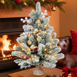 2FT Pre-lit Flocked Mini Christmas Tree