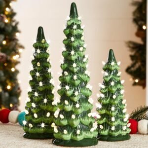 Ceramic Christmas Trees Set - Pre-Lit Decoration