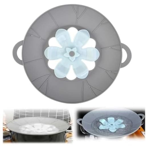 Silicone steam lid with flower design, suitable for pots and pans, enhances cooking efficiency and prevents spills.