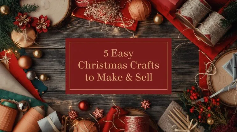 Festive arrangement of Christmas crafting supplies and decorations for creating and selling holiday crafts.