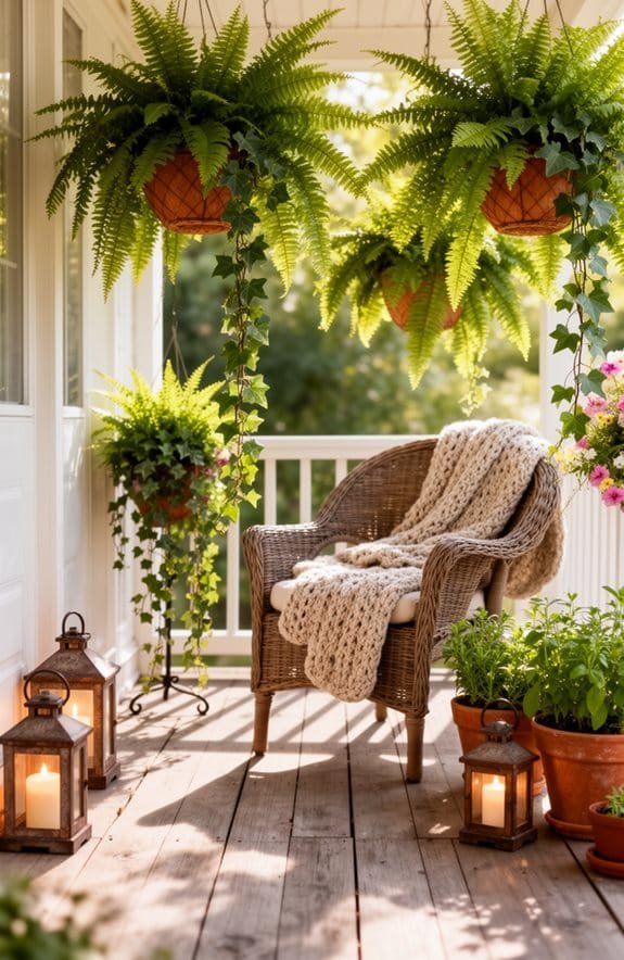 lush hanging planters welcome guests